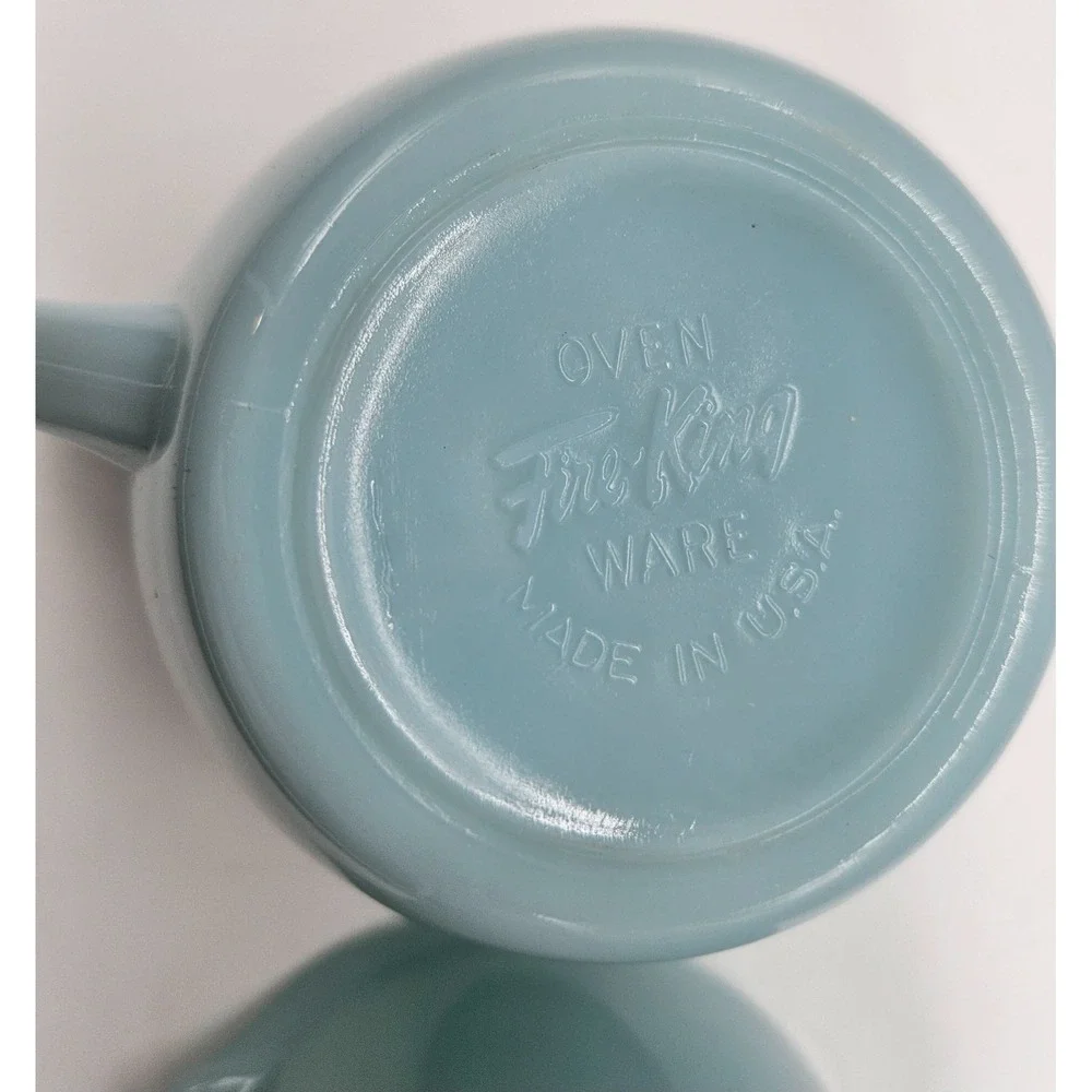 Fire-King Turquoise Blue Milk Glass Creamer and Sugar Bowl Set Vintage USA MCM